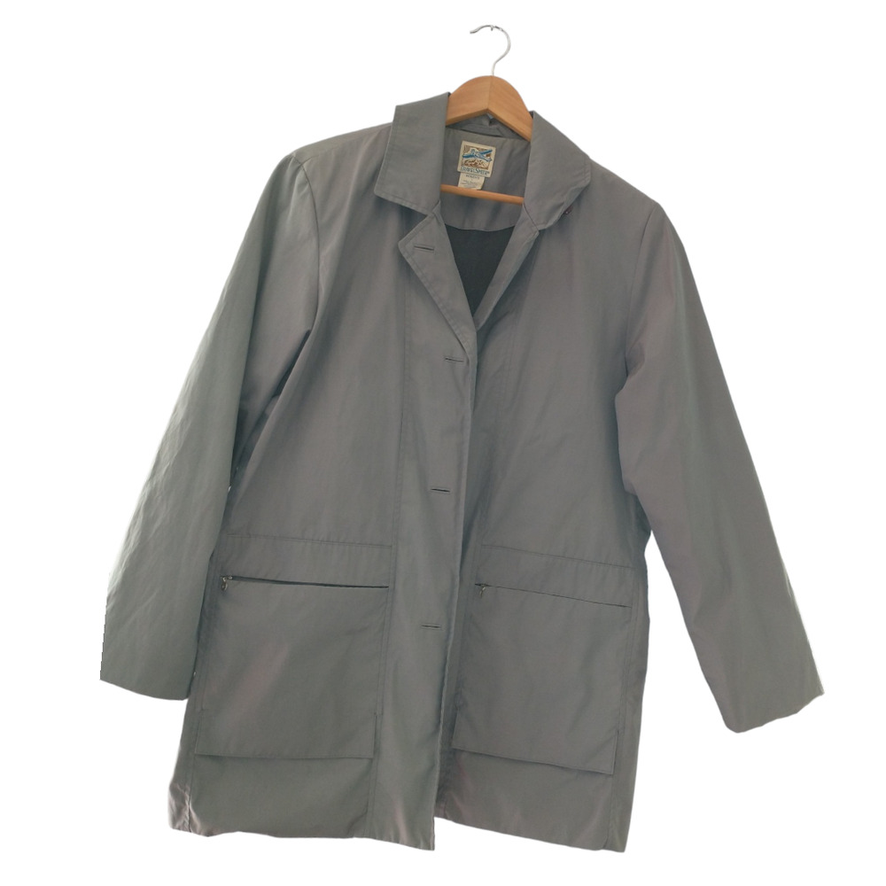 Vtg Women's Large Mid Length Gray Wind Rain Chore Jacket Utility Gorpcore